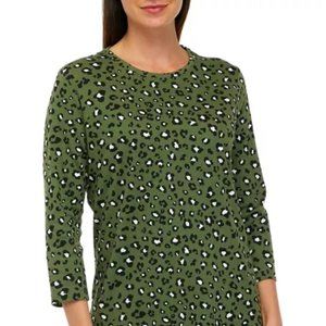 Kim Rogers Women’s 3/4 Sleeve Leopard Print Crew Neck Pullover Top NWT